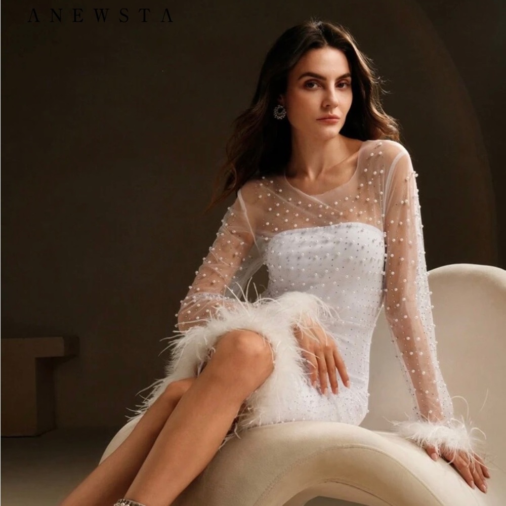 Elegant White Feathered Dress
